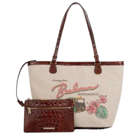 Brahmin Handbags - Brahmin Pecan Pipa Genuine Leather Tote Bag